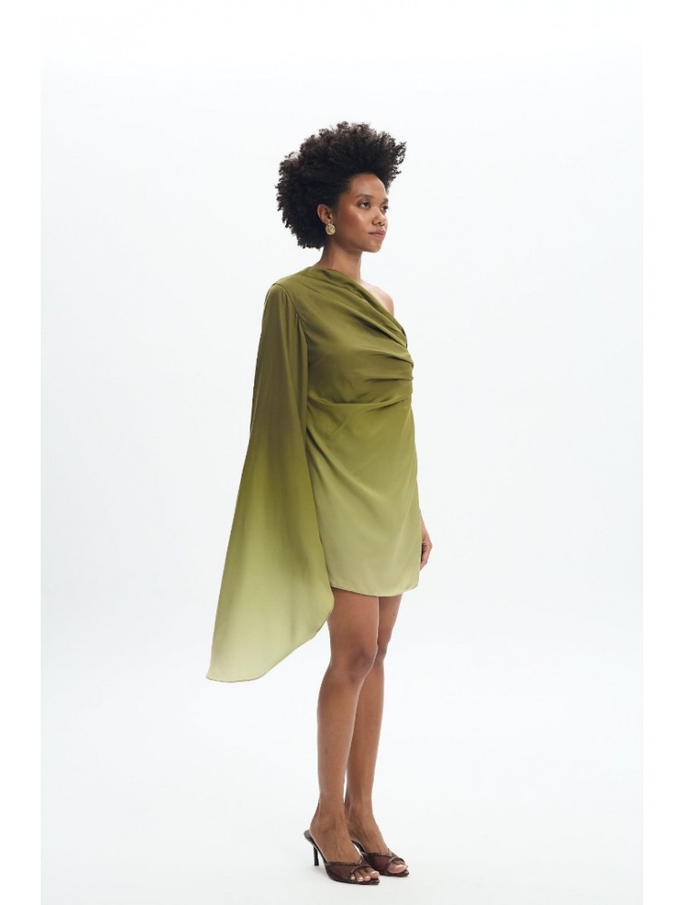 LA CHAINE Nellie Dress Green Μίνι Πράσινο Φόρεμα με Ένα Ώμο
