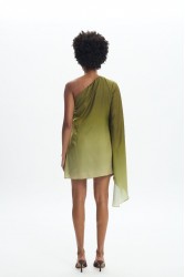 LA CHAINE Nellie Dress Green Μίνι Πράσινο Φόρεμα με Ένα Ώμο