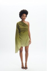 LA CHAINE Nellie Dress Green Μίνι Πράσινο Φόρεμα με Ένα Ώμο