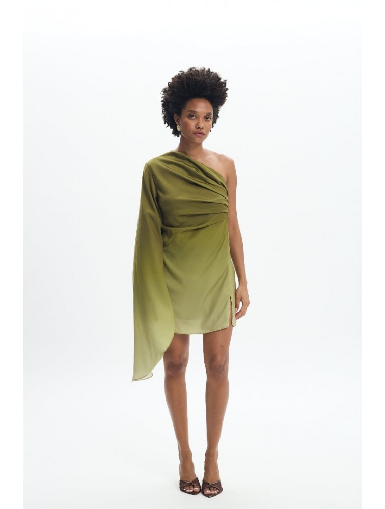 LA CHAINE Nellie Dress Green Μίνι Πράσινο Φόρεμα με Ένα Ώμο
