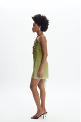 LA CHAINE Nellie Dress Green Μίνι Πράσινο Φόρεμα με Ένα Ώμο