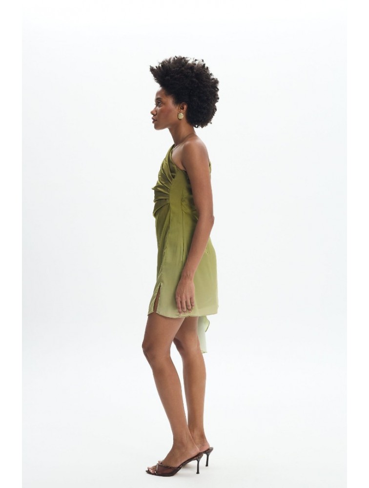 LA CHAINE Nellie Dress Green Μίνι Πράσινο Φόρεμα με Ένα Ώμο