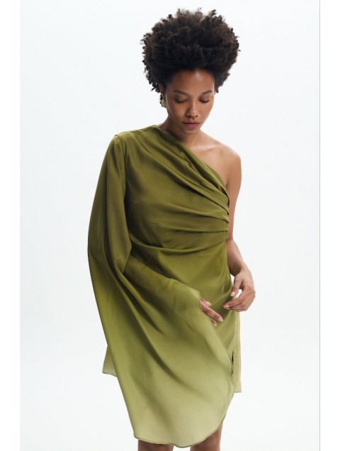 LA CHAINE Nellie Dress Green Μίνι Πράσινο Φόρεμα με Ένα Ώμο