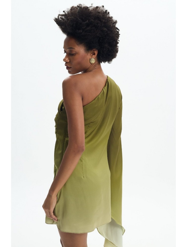 LA CHAINE Nellie Dress Green Μίνι Πράσινο Φόρεμα με Ένα Ώμο