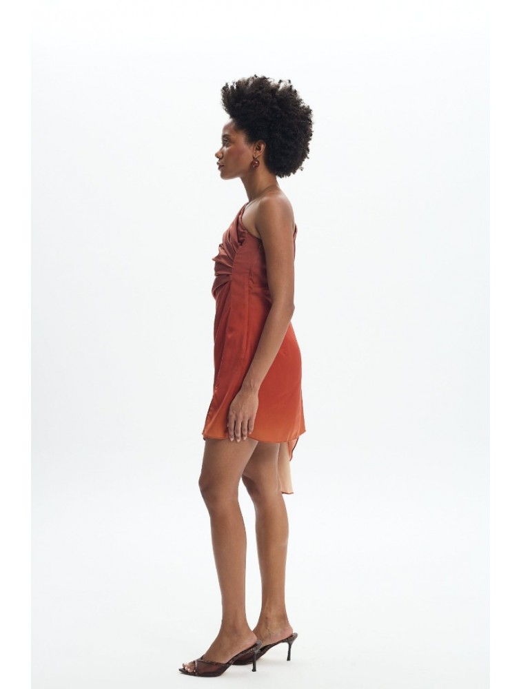 LA CHAINE Nellie Sunset Dress Μίνι Τερρακότα Φόρεμα με Ένα Ώμο