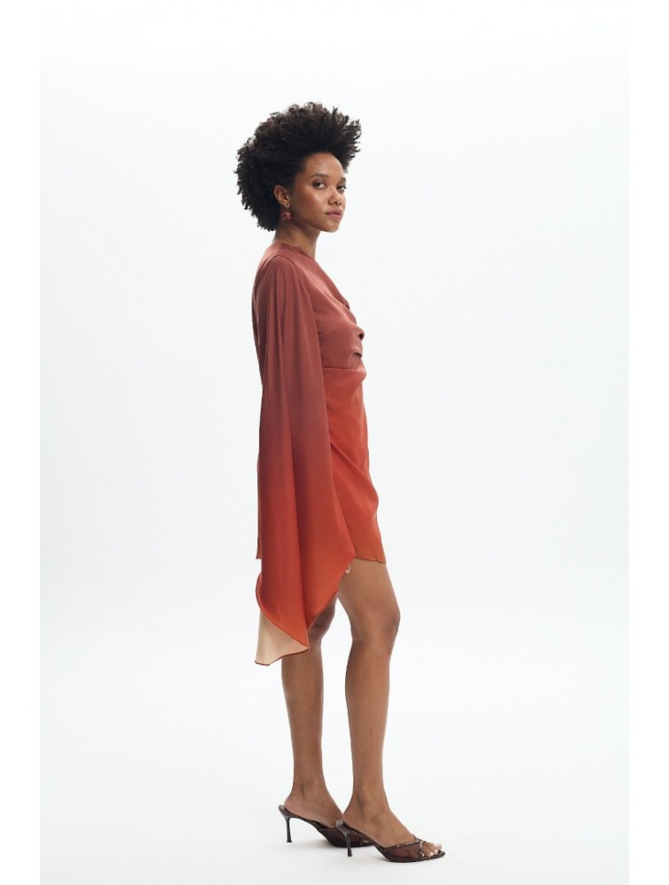 LA CHAINE Nellie Sunset Dress Μίνι Τερρακότα Φόρεμα με Ένα Ώμο