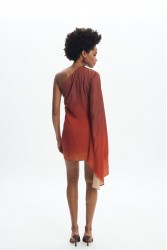 LA CHAINE Nellie Sunset Dress Μίνι Τερρακότα Φόρεμα με Ένα Ώμο