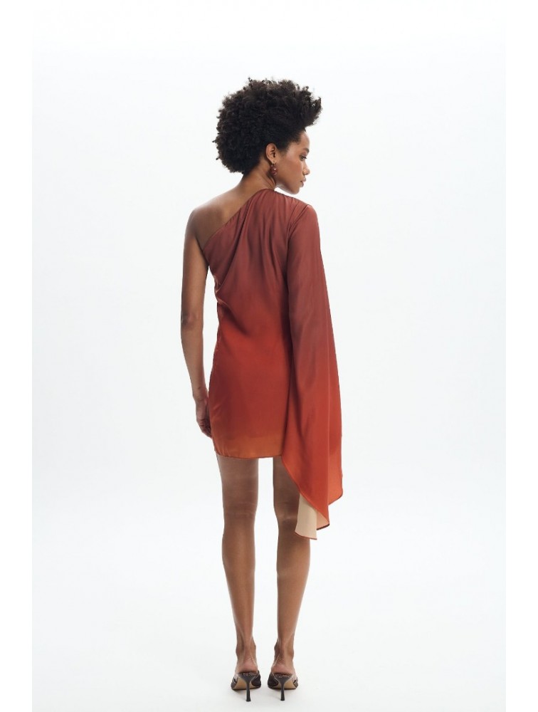 LA CHAINE Nellie Sunset Dress Μίνι Τερρακότα Φόρεμα με Ένα Ώμο