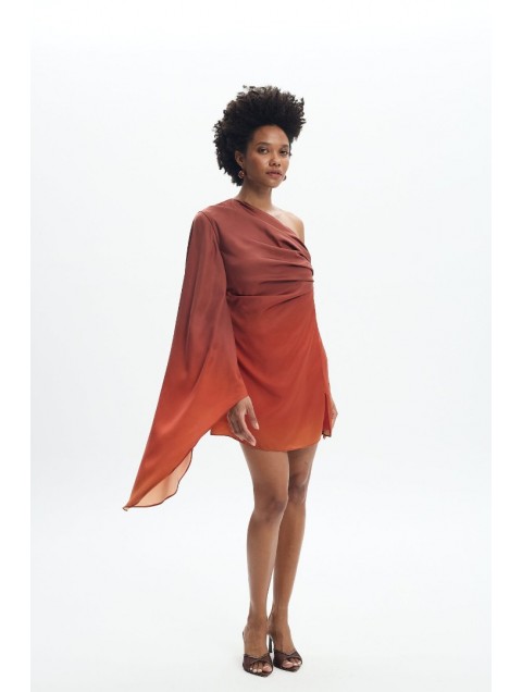 LA CHAINE Nellie Sunset Dress Μίνι Τερρακότα Φόρεμα με Ένα Ώμο