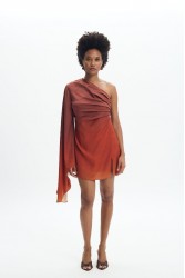 LA CHAINE Nellie Sunset Dress Μίνι Τερρακότα Φόρεμα με Ένα Ώμο