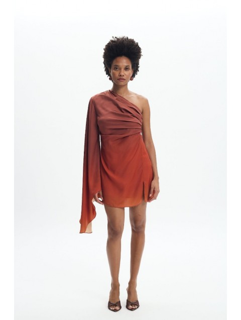 LA CHAINE Nellie Sunset Dress Μίνι Τερρακότα Φόρεμα με Ένα Ώμο