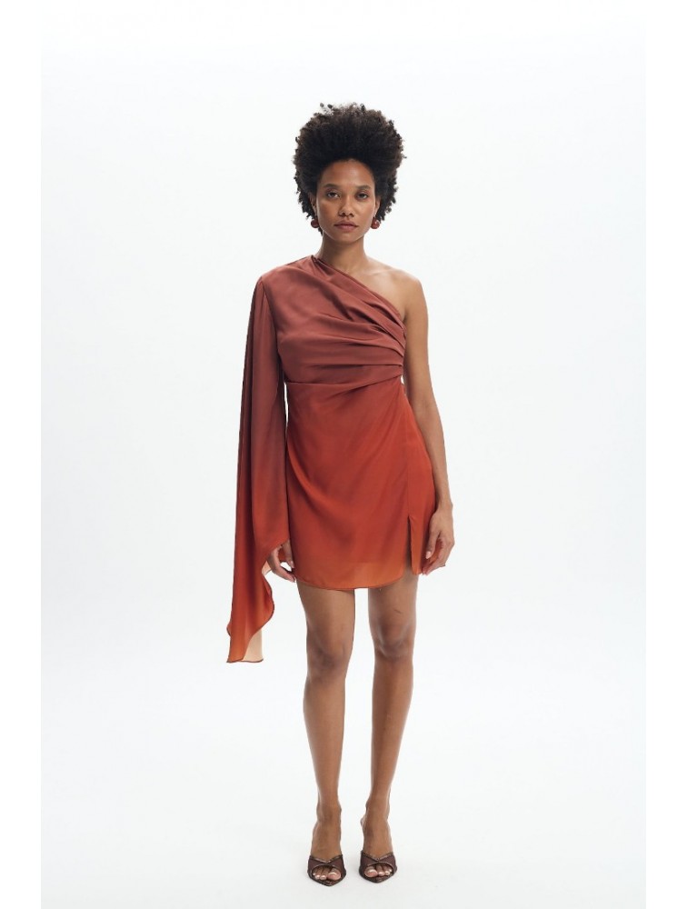 LA CHAINE Nellie Sunset Dress Μίνι Τερρακότα Φόρεμα με Ένα Ώμο