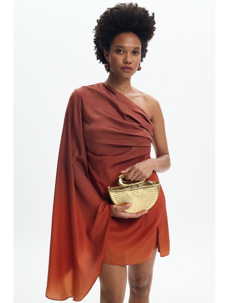 LA CHAINE Nellie Sunset Dress Μίνι Τερρακότα Φόρεμα με Ένα Ώμο