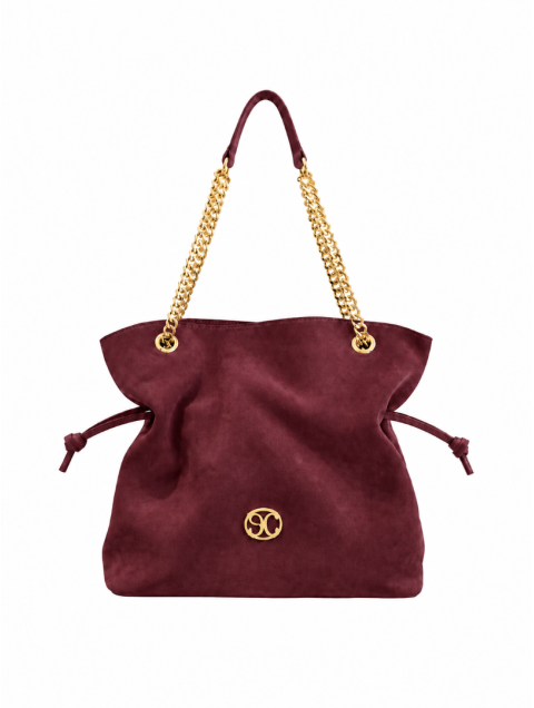 LA CHAINE Nymeria Bag Cherry Lacquer Μπορντώ Σουέντ Τσάντα Ώμου
