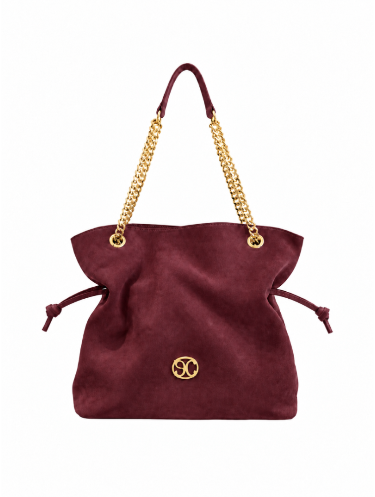 LA CHAINE Nymeria Bag Cherry Lacquer Μπορντώ Σουέντ Τσάντα Ώμου