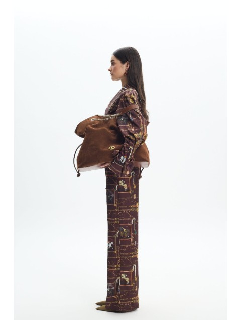 LA CHAINE Nymeria Large Bag Brown Σουέντ Τσάντα Ώμου