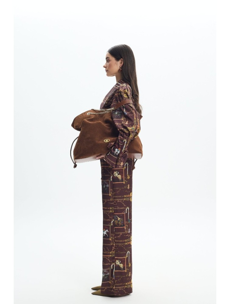 LA CHAINE Nymeria Large Bag Brown Σουέντ Τσάντα Ώμου