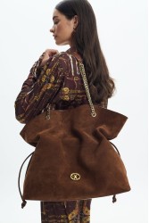 LA CHAINE Nymeria Large Bag Brown Σουέντ Τσάντα Ώμου