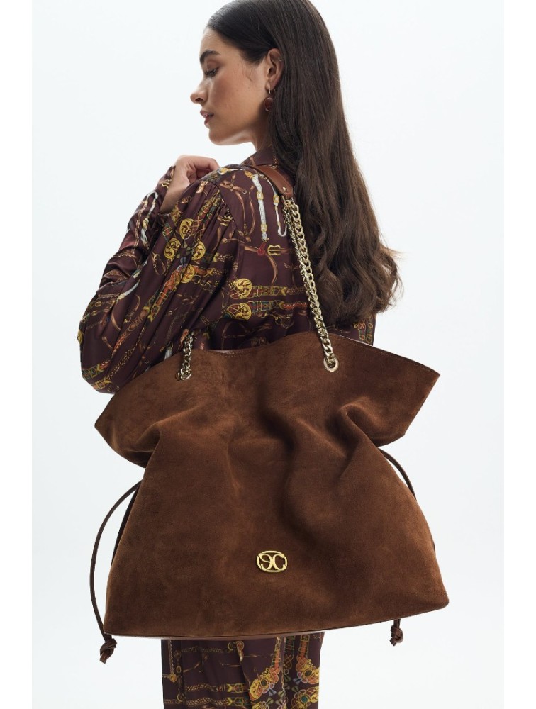 LA CHAINE Nymeria Large Bag Brown Σουέντ Τσάντα Ώμου