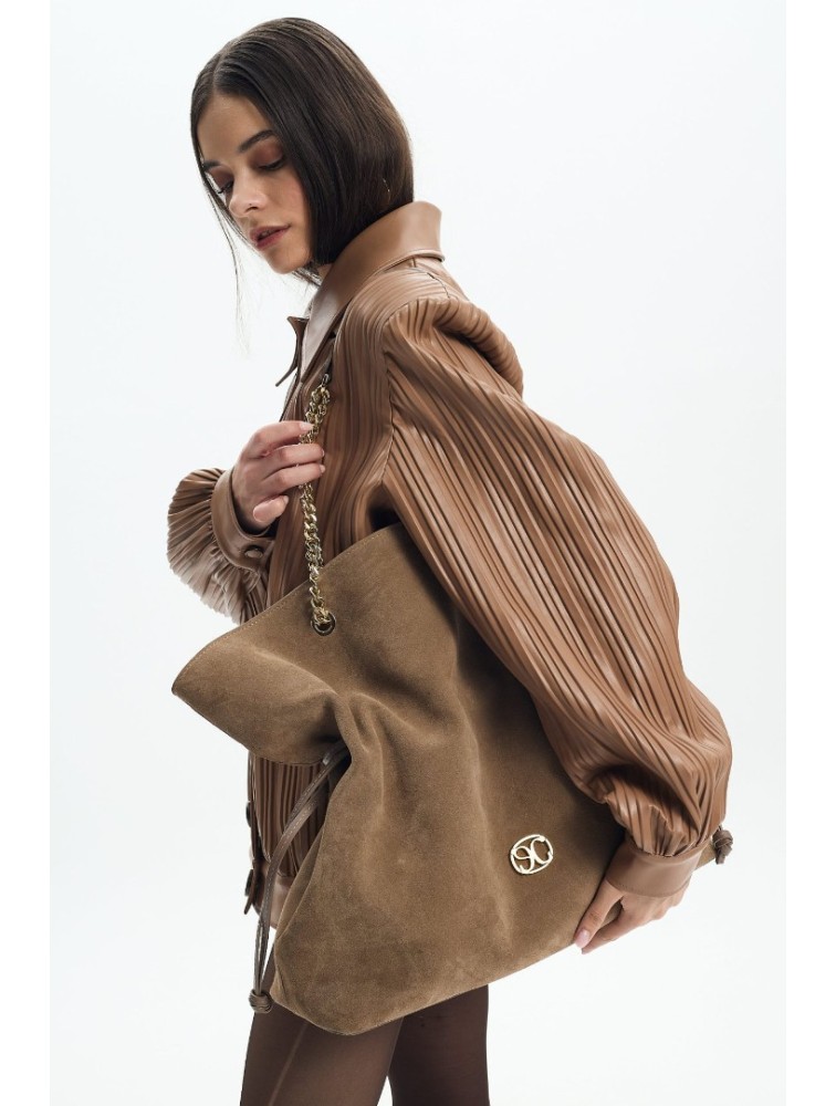 LA CHAINE Nymeria Large Bag Tobacco Ταμπά Σουέντ Τσάντα Ώμου