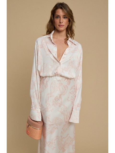 LA CHAINE Rose Shirt Epoxi Pink Σατέν Ροζ Πουκάμισο