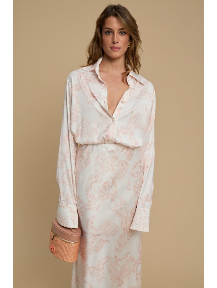LA CHAINE Rose Shirt Epoxi Pink Σατέν Ροζ Πουκάμισο