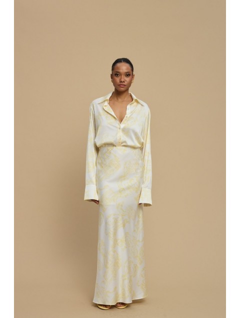 LA CHAINE Rose Skirt Epoxi Yellow Σατέν Μάξι Κίτρινη Φούστα