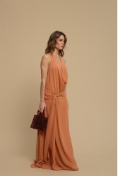 LA CHAINE Wave Dress Peach Orange Maxi Dress