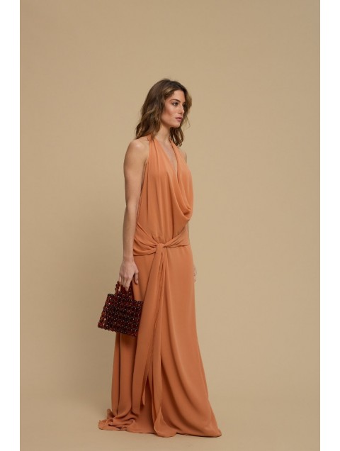 LA CHAINE Wave Dress Peach Πορτοκαλί Μάξι Φόρεμα