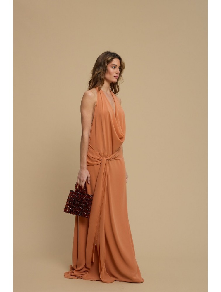 LA CHAINE Wave Dress Peach Orange Maxi Dress
