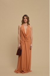 LA CHAINE Wave Dress Peach Orange Maxi Dress