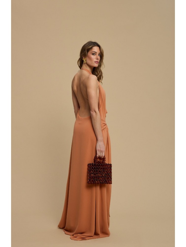 LA CHAINE Wave Dress Peach Orange Maxi Dress