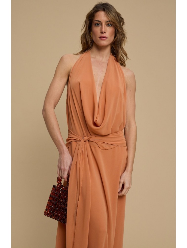 LA CHAINE Wave Dress Peach Orange Maxi Dress