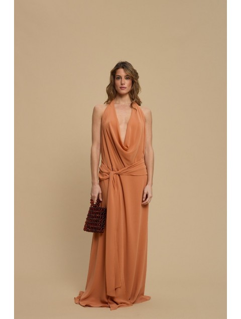 LA CHAINE Wave Dress Peach Πορτοκαλί Μάξι Φόρεμα