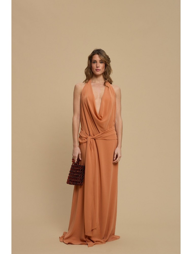 LA CHAINE Wave Dress Peach Orange Maxi Dress