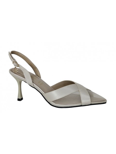 LAURA BIAGIOTTI Ecru Satin Women's Heels with Transparency