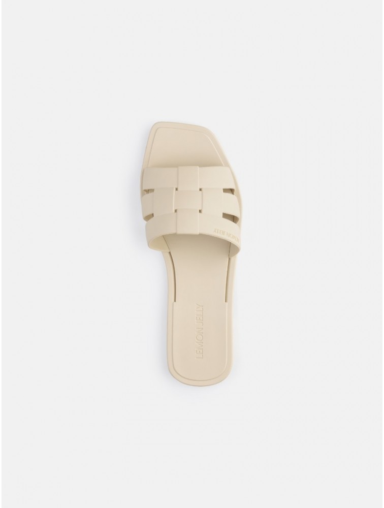 LEMON JELLY Zaya Oat Milk White Flat Vegan Slippers Εκρού Παντόφλες με Πλέξη