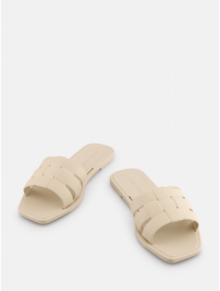 LEMON JELLY Zaya Oat Milk White Flat Vegan Slippers Εκρού Παντόφλες με Πλέξη