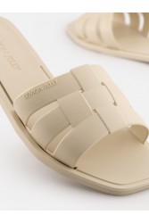 LEMON JELLY Zaya Oat Milk White Flat Vegan Slippers Εκρού Παντόφλες με Πλέξη