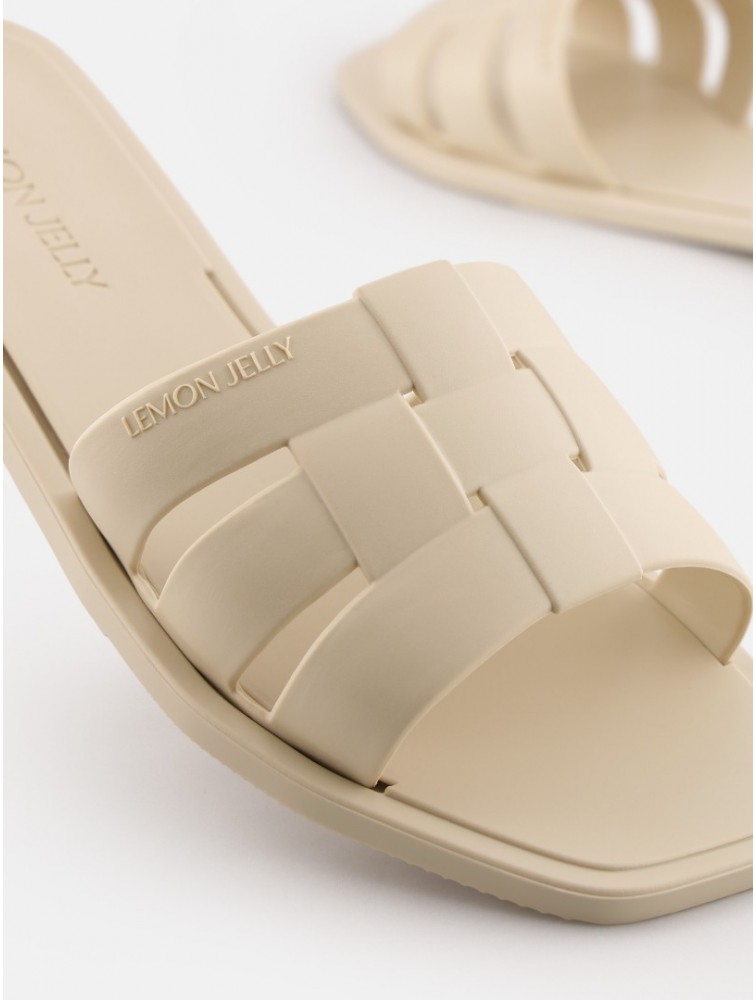 LEMON JELLY Zaya Oat Milk White Flat Vegan Slippers Εκρού Παντόφλες με Πλέξη