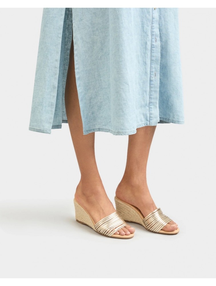 MANEBÌ Metallic Leather Multi Bands Mule Wedge Espadrilles Χρυσές Δερμάτινες Εσπαντρίγιες Mules με Λουράκια