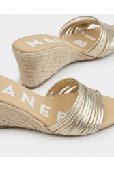 MANEBÌ Metallic Leather Multi Bands Mule Wedge Espadrilles Χρυσές Δερμάτινες Εσπαντρίγιες Mules με Λουράκια