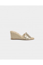 MANEBÌ Metallic Leather Multi Bands Mule Wedge Espadrilles Χρυσές Δερμάτινες Εσπαντρίγιες Mules με Λουράκια