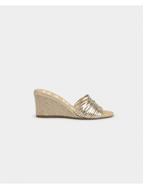 MANEBÌ Metallic Leather Multi Bands Mule Wedge Espadrilles Χρυσές Δερμάτινες Εσπαντρίγιες Mules με Λουράκια
