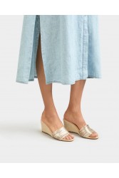 MANEBÌ Metallic Leather Multi Bands Mule Wedge Espadrilles Χρυσές Δερμάτινες Εσπαντρίγιες Mules με Λουράκια