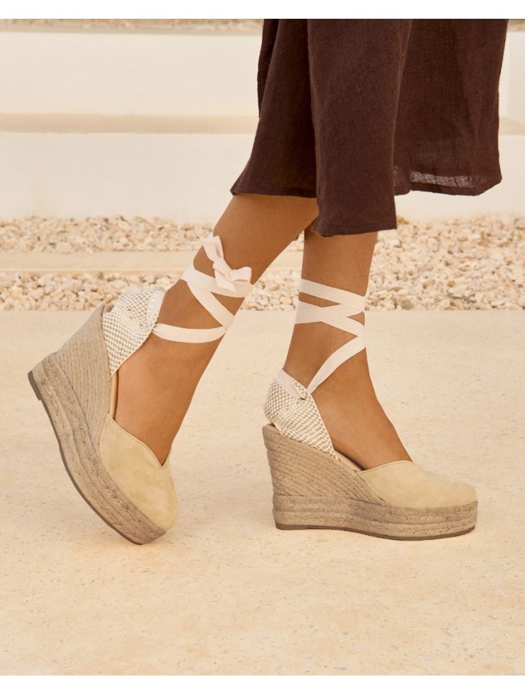 MANEBÌ Soft Suede Heart-Shaped Wedge Espadrilles Hamptons Champagne Beige  Μπεζ  Σουέντ Γυναικείες Εσπαντρίγιες