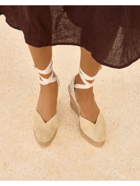MANEBÌ Soft Suede Heart-Shaped Wedge Espadrilles Hamptons Champagne Beige  Μπεζ  Σουέντ Γυναικείες Εσπαντρίγιες