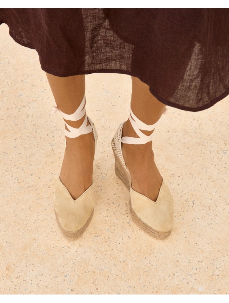 MANEBÌ Soft Suede Heart-Shaped Wedge Espadrilles Hamptons Champagne Beige  Μπεζ  Σουέντ Γυναικείες Εσπαντρίγιες