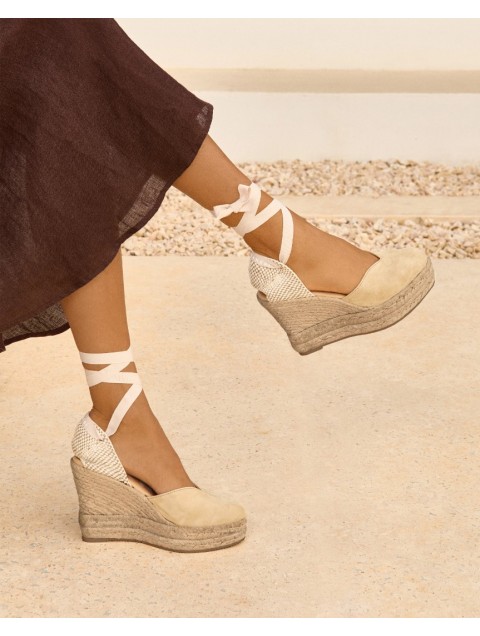 MANEBÌ Soft Suede Heart-Shaped Wedge Espadrilles Hamptons Champagne Beige  Μπεζ  Σουέντ Γυναικείες Εσπαντρίγιες