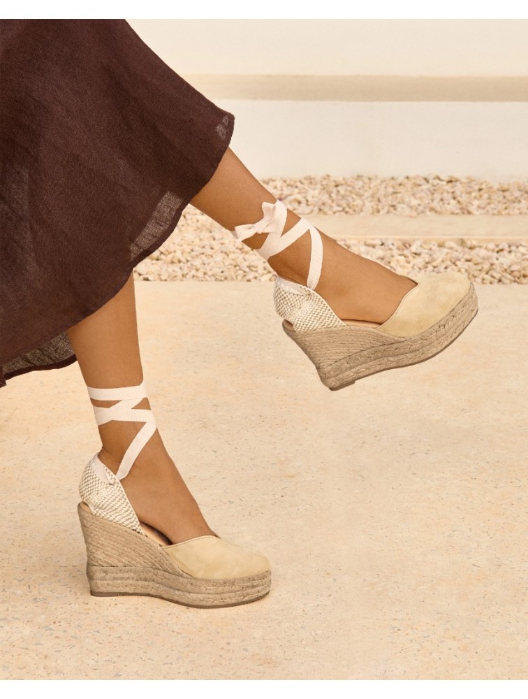 MANEBÌ Soft Suede Heart-Shaped Wedge Espadrilles Hamptons Champagne Beige  Μπεζ  Σουέντ Γυναικείες Εσπαντρίγιες